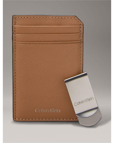 Calvin Klein Refined Saffiano Card Case + Money Clip - Brown