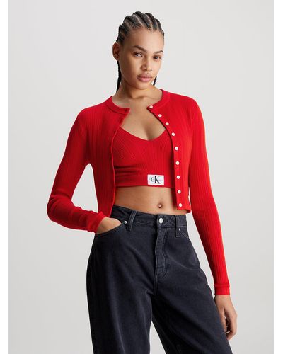 Calvin Klein Soft Ribbed Lyocell Cardigan - Red