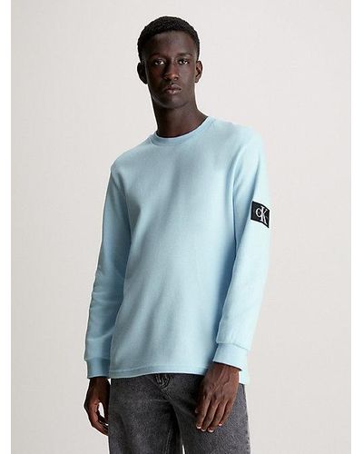 Calvin Klein Slim Wafel-t-shirt Met Lange Mouwen - Blauw