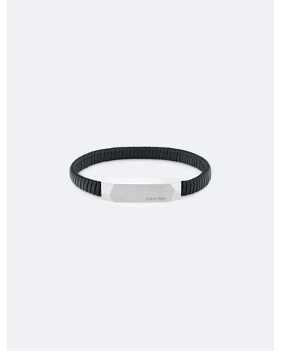 Calvin Klein Metal Logo Plaque Leather Bracelet - Multicolour