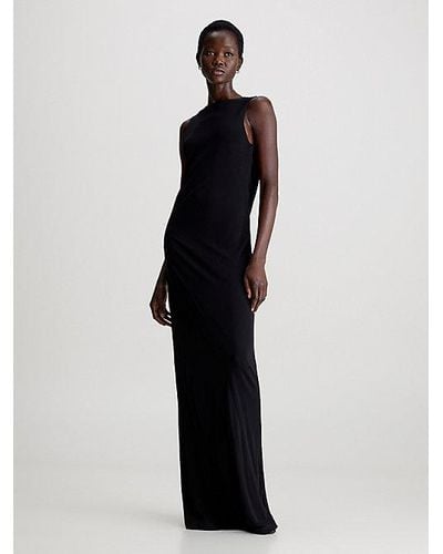 Calvin Klein Slim Maxi-jurk Met Open Rug - Blauw