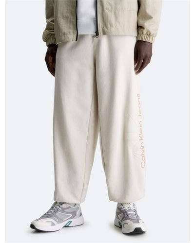 Calvin Klein Embossed Monogram Logo Fleece Sweatpants - White