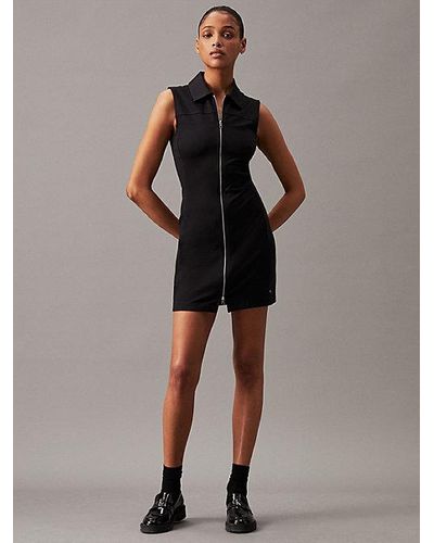 Calvin Klein Milano Jersey Jurk Met Rits - Bruin
