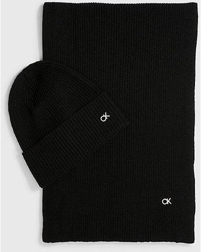 Calvin Klein Set de regalo de bufanda y gorro de punto - Negro
