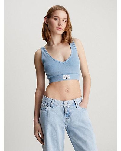 Calvin Klein Top cropped de algodón lavado - Azul