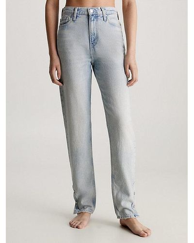 Calvin Klein Mom Jeans Met Knoopzoom - Blauw