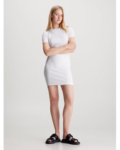 Calvin Klein Slim Ribbed All-over Logo Dress - White