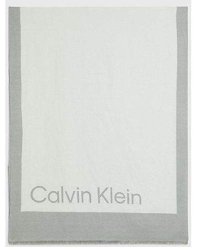 Calvin Klein Bufanda con logo de mezcla de lino - Blanco