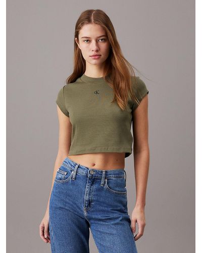 Calvin Klein Slim Cropped Ribbed T-shirt - Green