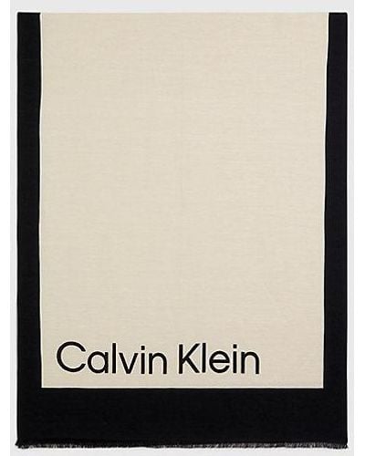 Calvin Klein Bufanda con logo de mezcla de lino - Negro