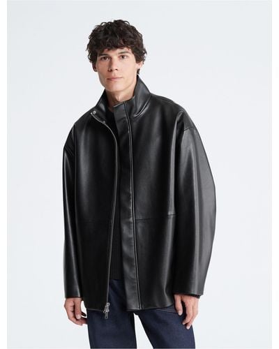 Calvin Klein Cocoon Faux Leather Coat - Black
