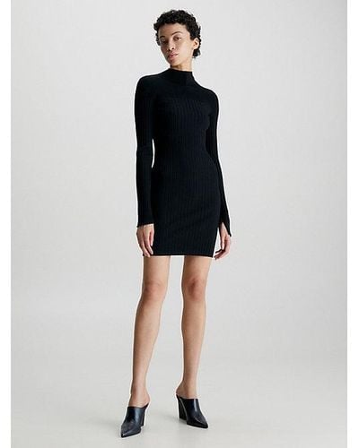 Calvin Klein Slank Geribbeld Mini-jurk - Zwart