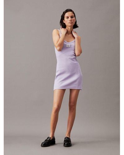 Calvin Klein Ribbed Cotton Tank Dress - Purple
