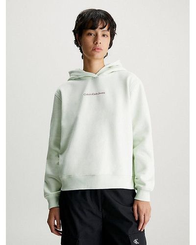 Calvin Klein Sudadera de felpa de mezcla de algodón con capucha - Blanco