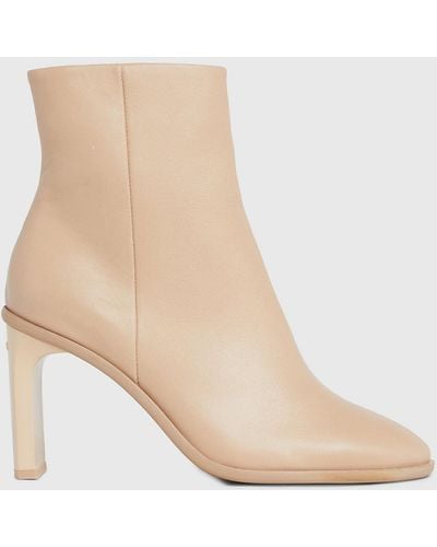 Calvin Klein Leather Heeled Ankle Boots - Natural