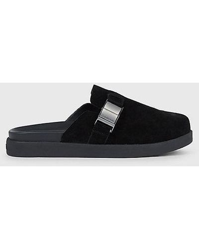 Calvin Klein Mules de mezcla de ante y piel - Negro