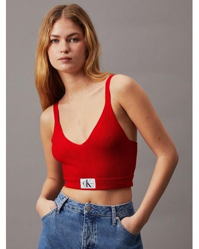 Calvin Klein Bralette en lyocell doux côtelé - Rouge