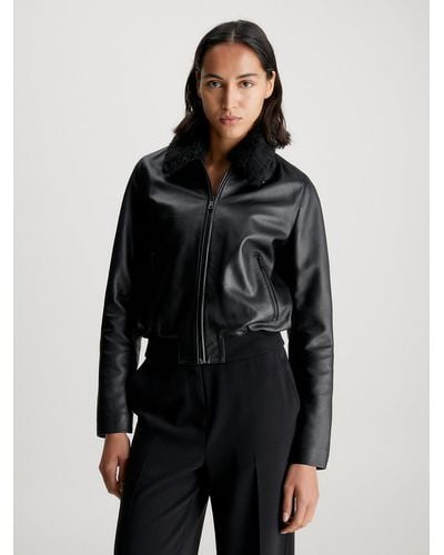 Calvin Klein Veste en cuir - Noir