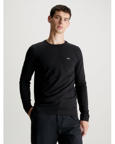 Calvin Klein T-shirt slim élastique à manches longues - Noir