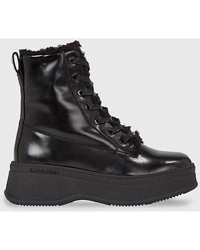Calvin Klein Leder-Boots mit Plateau-Sohle - Schwarz