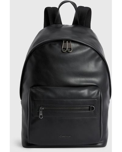 Mens Black Faux Leather Backpack