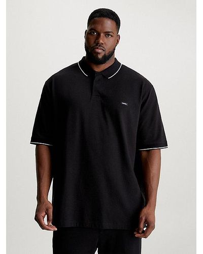 Calvin Klein Grote Maat Polo Met Tipping - Zwart