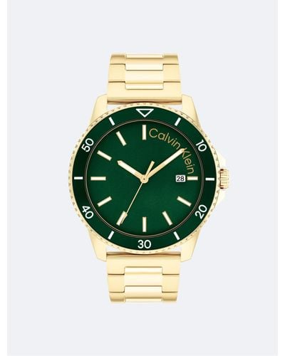 Calvin Klein Notched Bezel H-link Bracelet Watch - Green