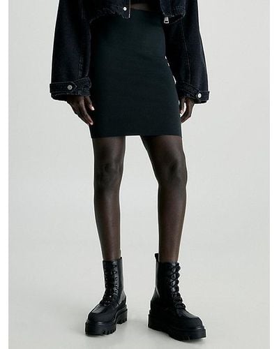 Calvin Klein Falda slim de canalé con cremallera trasera - Negro