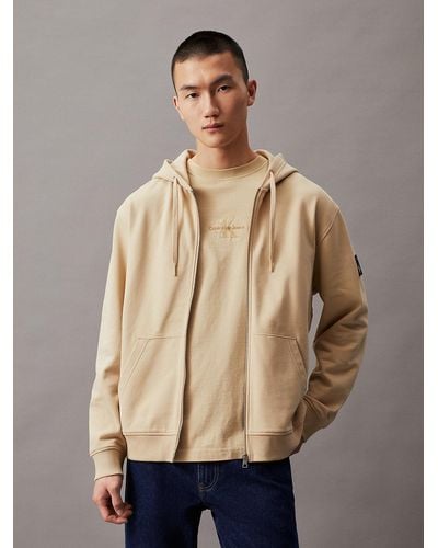 Calvin Klein Relaxed Terry Zip Up Hoodie - Natural