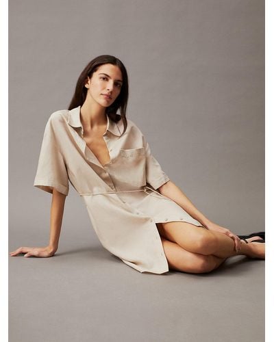 Calvin Klein Robe-chemise relaxed en lin mélangé - Neutre