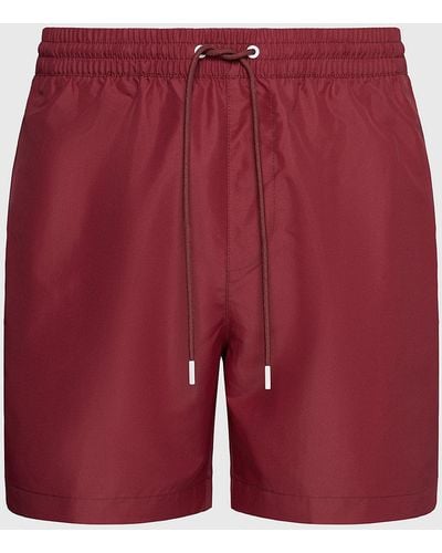 Calvin Klein Medium Drawstring Swim Shorts - Logo Tape - Red
