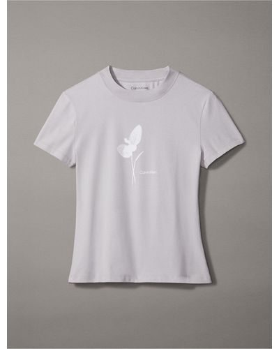Calvin Klein Faded Flower Logo Graphic Slim Fit Crewneck T-shirt - Grey