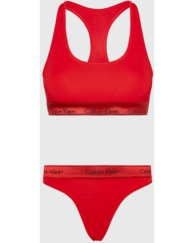Calvin Klein Bralette And Thong Set - Modern Cotton - Red