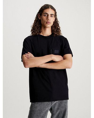 Calvin Klein T-Shirt aus Materialmix - Schwarz