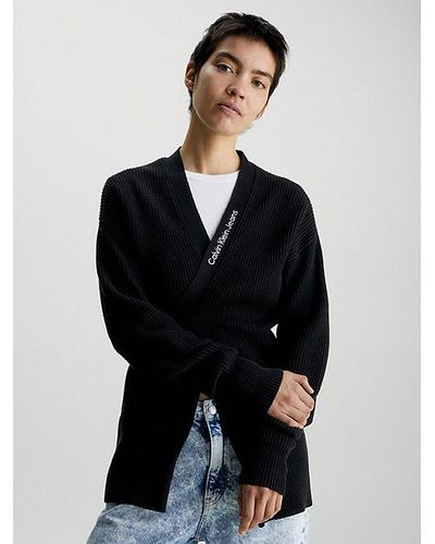 Calvin Klein Cárdigan de algodón con cinturón - Negro