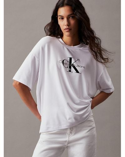 Calvin Klein T-shirt boyfriend avec monogramme - Blanc