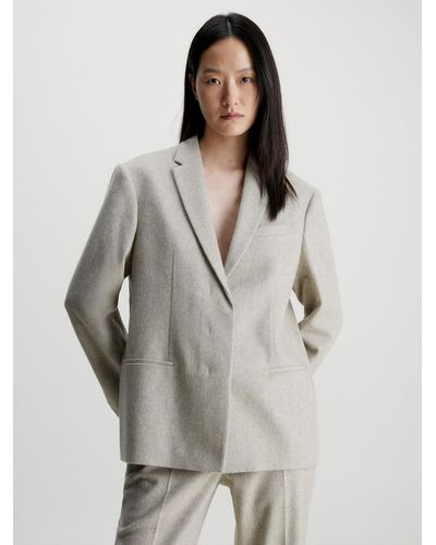 Calvin Klein Oversized Tailored Wool Blazer - Grey