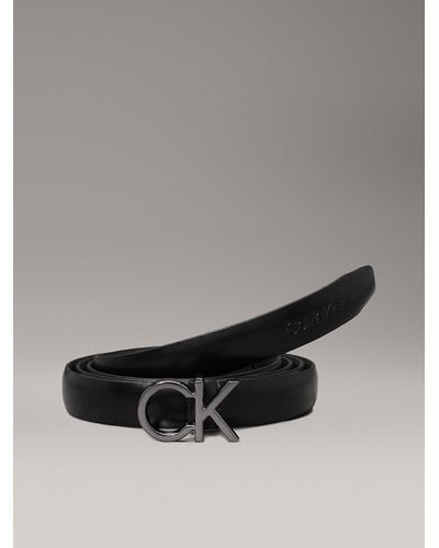 Calvin Klein Slim Leather Logo Belt - Grey