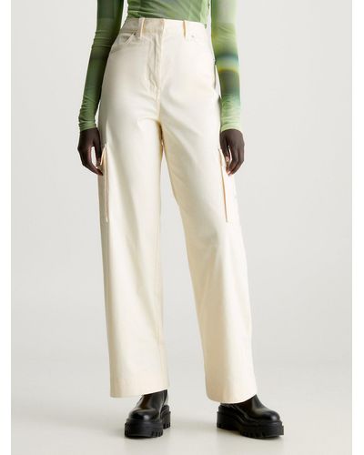 Calvin Klein Straight Cotton Cargo Trousers - Natural