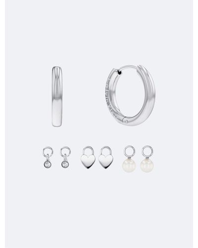 Calvin Klein Charm Huggie Earrings Gift Set - White