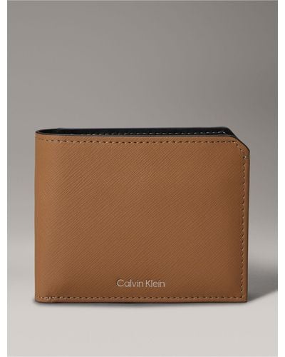 Calvin Klein Saffiano Leather Card Case Bifold Wallet - Grey