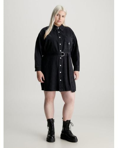 Calvin Klein Plus Size Denim Shirt Dress - Black