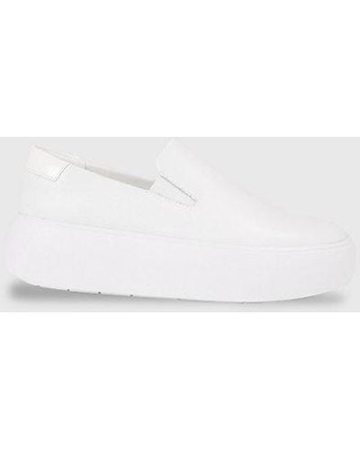 Calvin Klein Plateau-Slippers aus Leder - Weiß