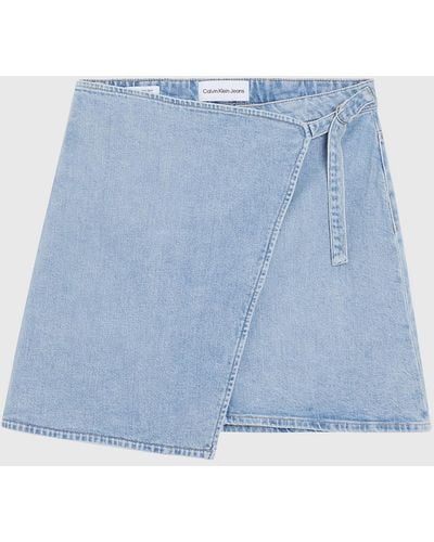 Calvin Klein Jupe portefeuille trapèze en jean - Bleu