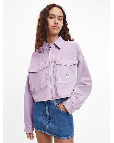 Calvin Klein Oversized Cropped Denim Overhemd - Paars