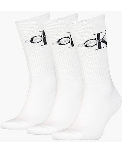 Calvin Klein 3 Pack Crew Socks - - White - Men - One Size - Wit
