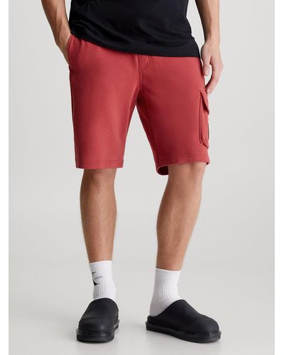 Calvin Klein Cargo Terry Jogger Shorts - Red