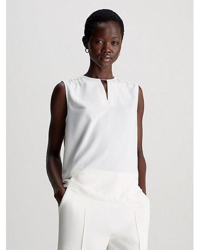 Calvin Klein Bluse mit Schlüsselloch-Ausschnitt - Weiß