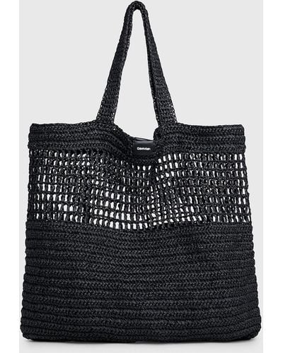 Calvin Klein Large Straw Tote Bag - Black