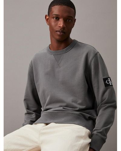 Calvin Klein Monogram Terry Badge Sweatshirt - Grey